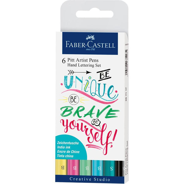 Faber-Castell Pitt Artist Pen Hand Lettering Set of 6 Pastel — front view