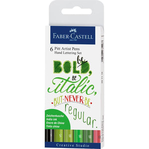 Faber-Castell Pitt Artist Pen Hand Lettering Set of 6 Green, Faber-Castell, Fineliner, faber-castell-pitt-artist-pen-hand-lettering-set-of-6-green, Hobby artists, Cityluxe