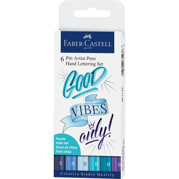 Faber-Castell Pitt Artist Pen Hand Lettering Set of 6 Blue — front view
