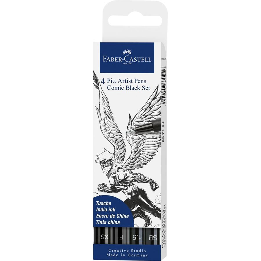 Faber-Castell Pitt Artist Pen Comic Black Set of 4, Faber-Castell, Fineliner, faber-castell-pitt-artist-pen-comic-black-set-of-4, , Cityluxe