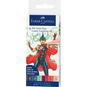 Faber-Castell Pitt Artist Pen Comic Colouring Set of 6, Faber-Castell, Fineliner, faber-castell-pitt-artist-pen-comic-colouring-set-of-6, , Cityluxe