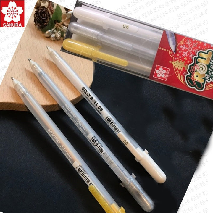 Sakura Gelly Roll Metallic &amp; White 3 Pens Set, Sakura, Gel Pen, sakura-gelly-roll-metallic-white-3-pens-set, Gold, Multicolour, Sakura Pen, White, Cityluxe