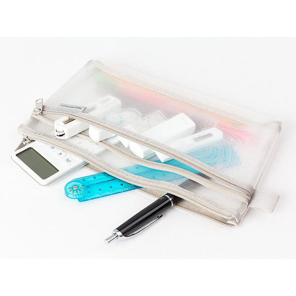 Midori Mesh Pen Pouch Gray — detail view