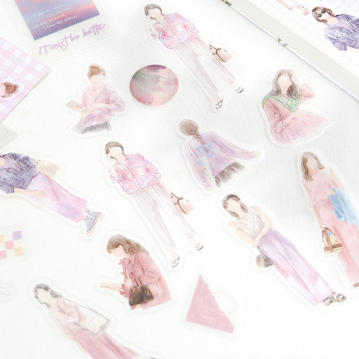 BGM Person Watercolor Pink Coordinating Sticker Seal — BGM decorative sticker — for journaling, planners and scrapbooking, at Cityluxe Singapore
