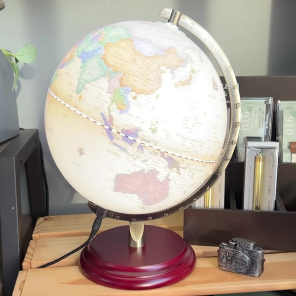 Load and play video in Gallery viewer, Luxo Painting Globe, Wooden Base, Led Light - 30cm
