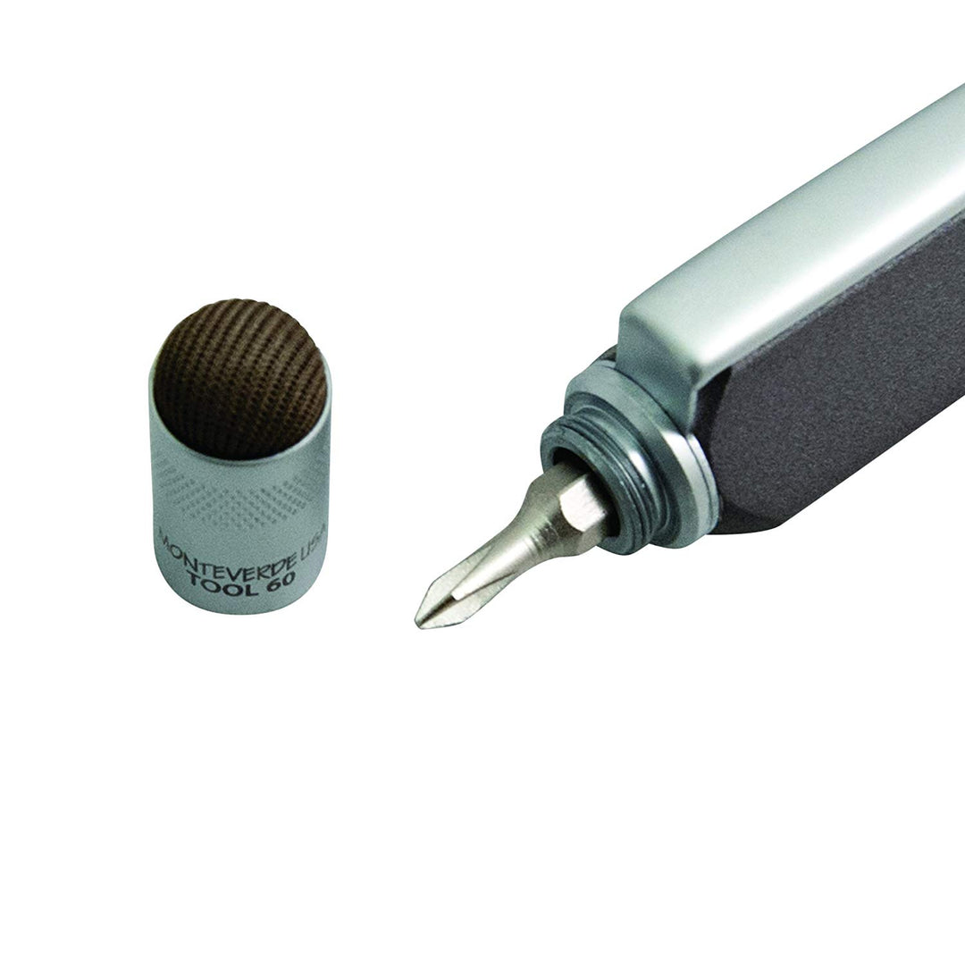 Monteverde Tool 60 Ballpoint Platinum Grey — writing at an angle