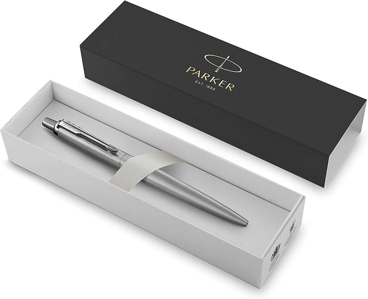 Parker Jotter XL Monochrome Stainless Steel Ballpoint Pen — writing at an angle