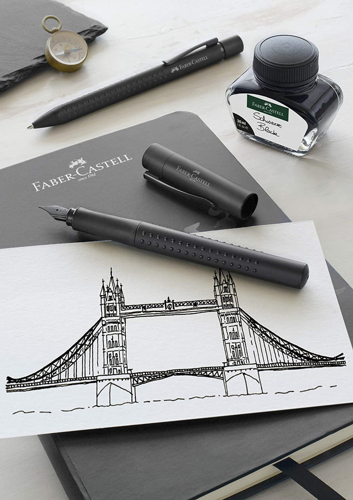 Faber-Castell Grip Edition Fountain Pen &amp; Ballpoint Pen Set All Black, Faber-Castell, Gift Set, faber-castell-grip-edition-fountain-pen-ballpoint-pen-set-all-black, Gift Set, Cityluxe