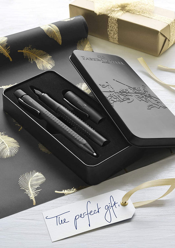 Faber-Castell Grip Edition Fountain Pen &amp; Ballpoint Pen Set All Black, Faber-Castell, Gift Set, faber-castell-grip-edition-fountain-pen-ballpoint-pen-set-all-black, Gift Set, Cityluxe