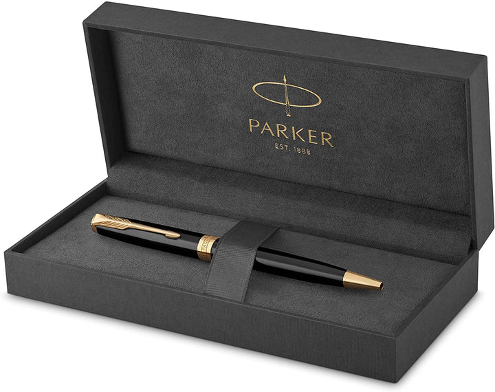 Parker Sonnet Lacquer Black GT Ballpoint Pen — flat lay