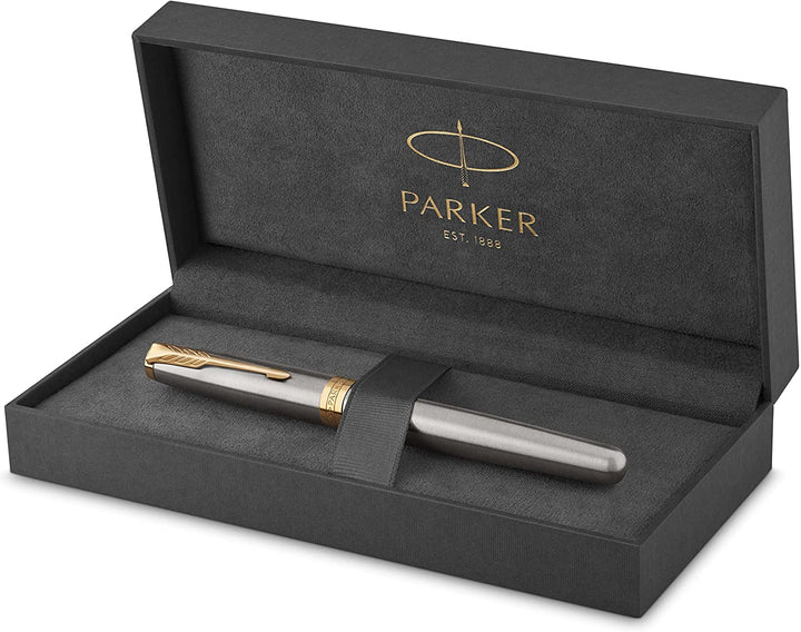 Parker Sonnet Stainless Steel GT Rollerball Pen — flat lay