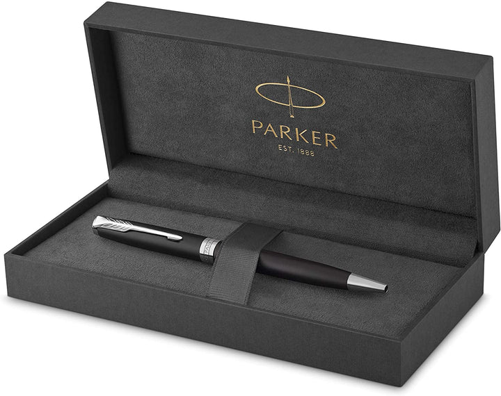 Parker Sonnet Matte Black CT Ballpoint Pen — flat lay