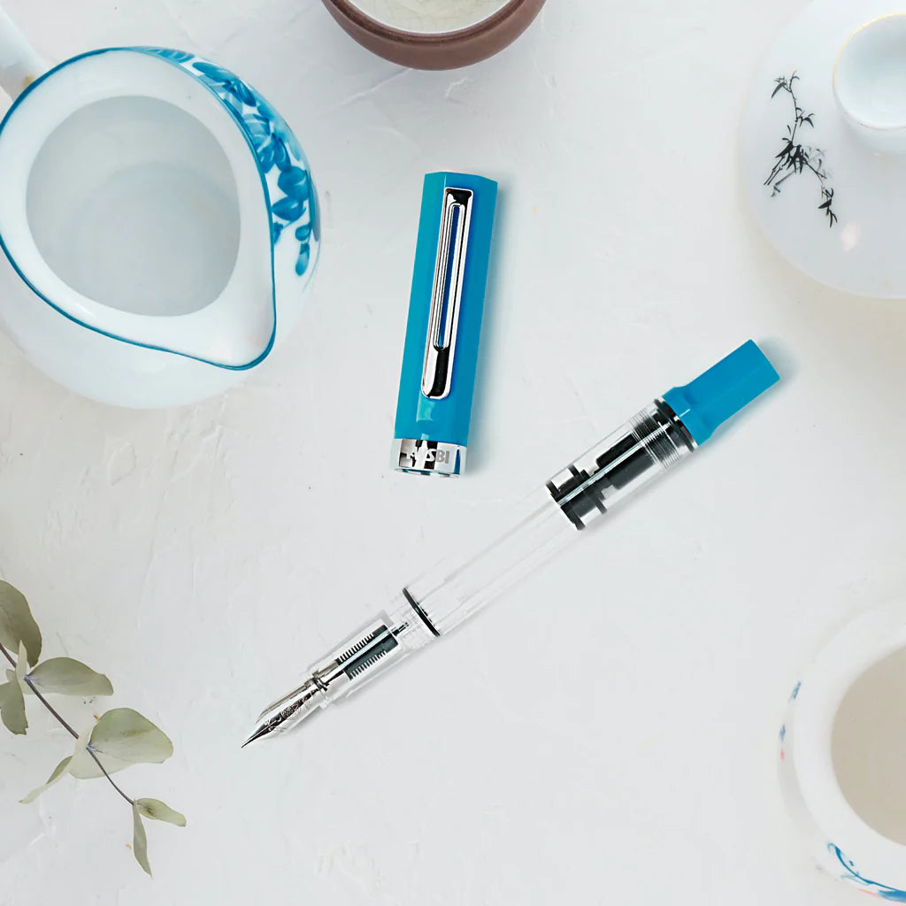 TWSBI ECO Fountain Pen Cerulean Blue — flat lay