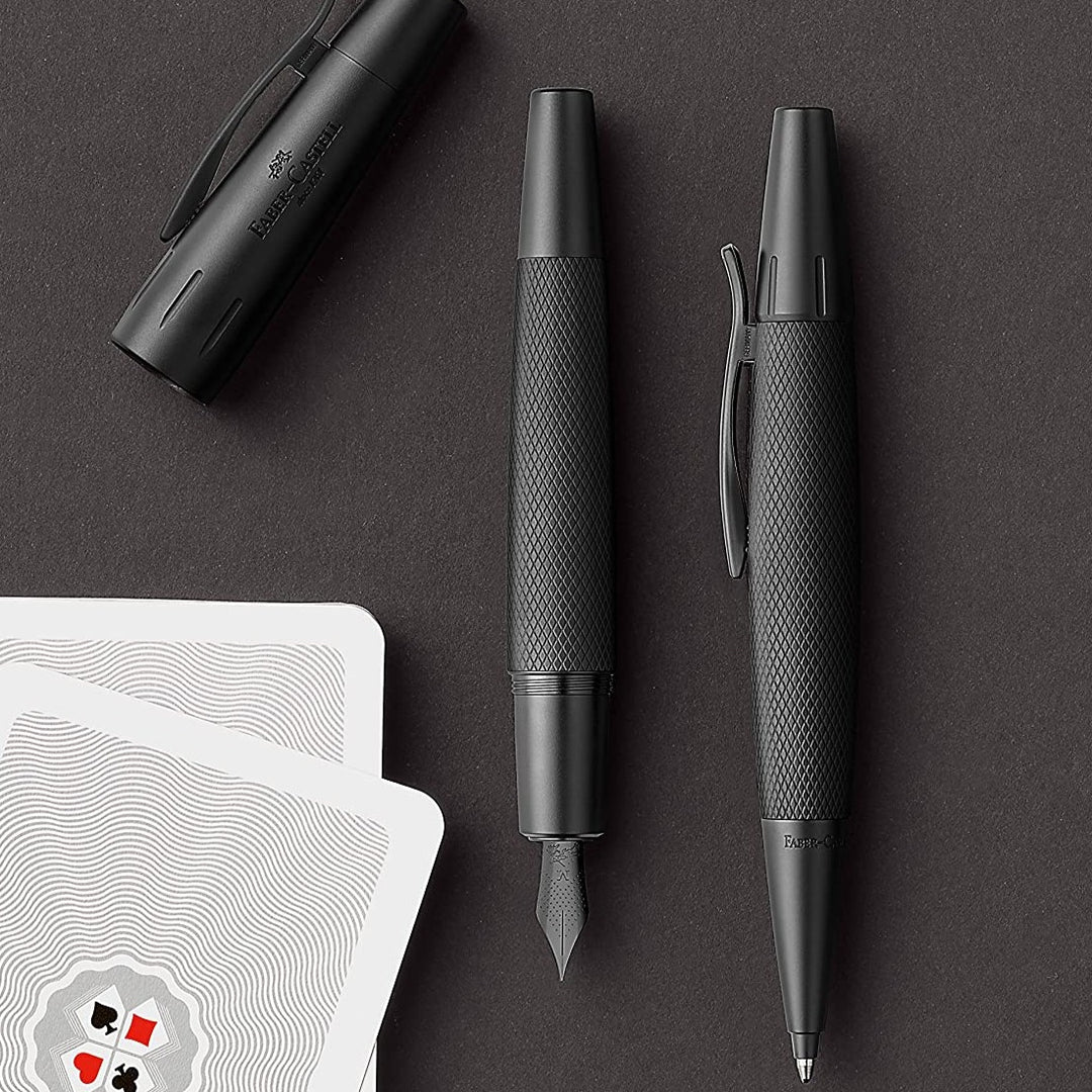 Faber-Castell E-Motion Fountain Pen Pure Black Anodized Aluminum (FPD 2024) — barrel detail
