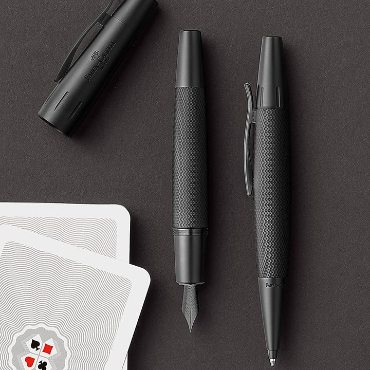 Faber-Castell E-Motion Fountain Pen Pure Black Anodized Aluminum (FPD 2024) — barrel detail