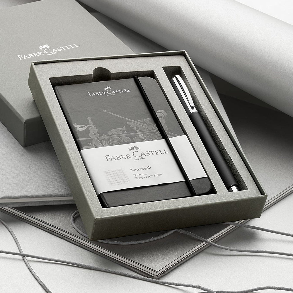 Faber-Castell Ambition Resin Rollerball Pen Black Promo Set With Notebook, Faber-Castell, Rollerball Pen, faber-castell-ambition-resin-rollerball-pen-black-promo-set-with-notebook, Black, can be engraved, Fine Writing, Cityluxe