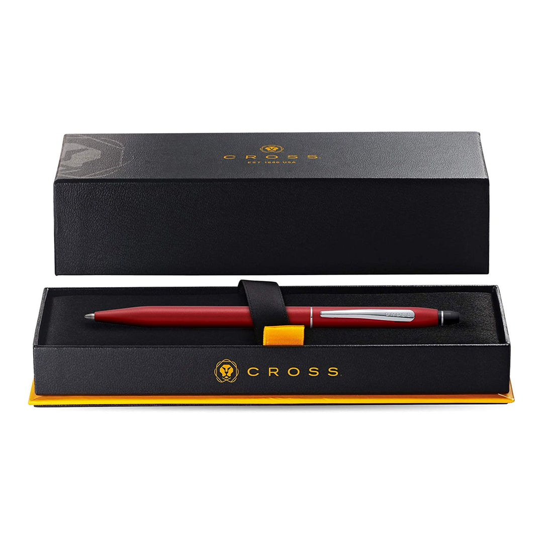 Cross Click Metallic Red Ballpoint Pen — writing at an angle