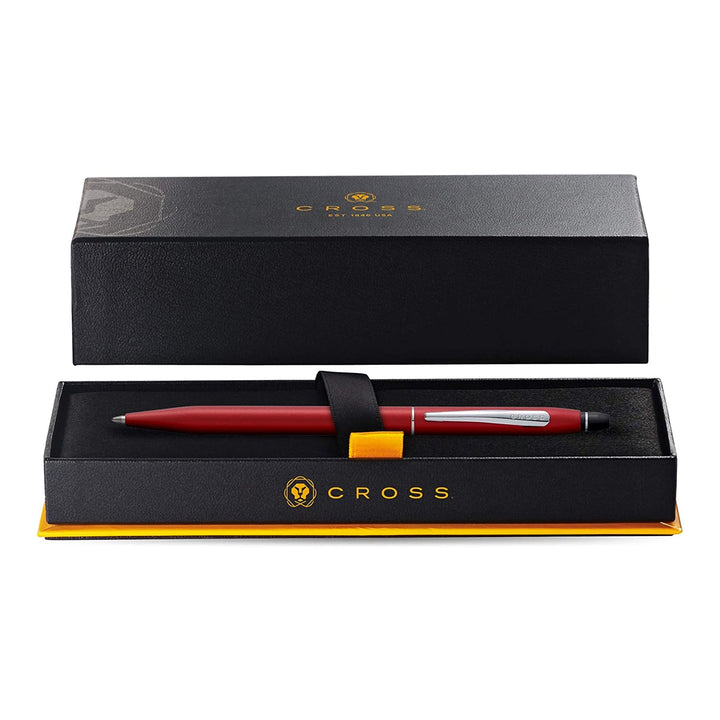 Cross Click Metallic Red Ballpoint Pen — writing at an angle
