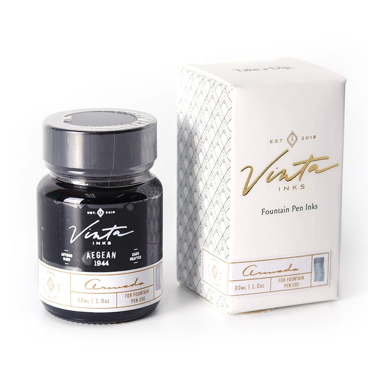 Vinta Inks 30ml Ink Bottle Aegean (Armada 1944), Vinta Inks, Ink Bottle, vinta-inks-30ml-ink-bottle-aegean-armada-1944, Blue, Grey, Inktober22, Cityluxe