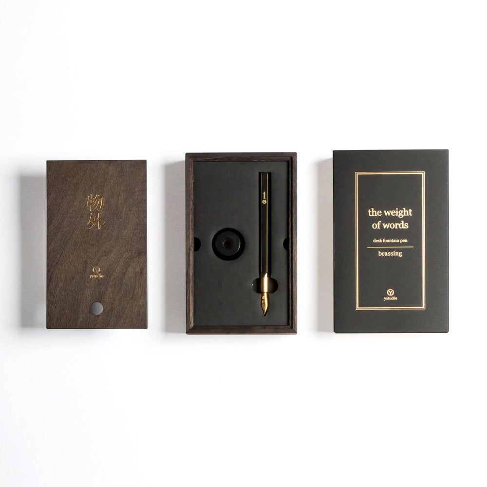 (DC) Ystudio Brassing Desk Fountain Pen Medium — writing at an angle