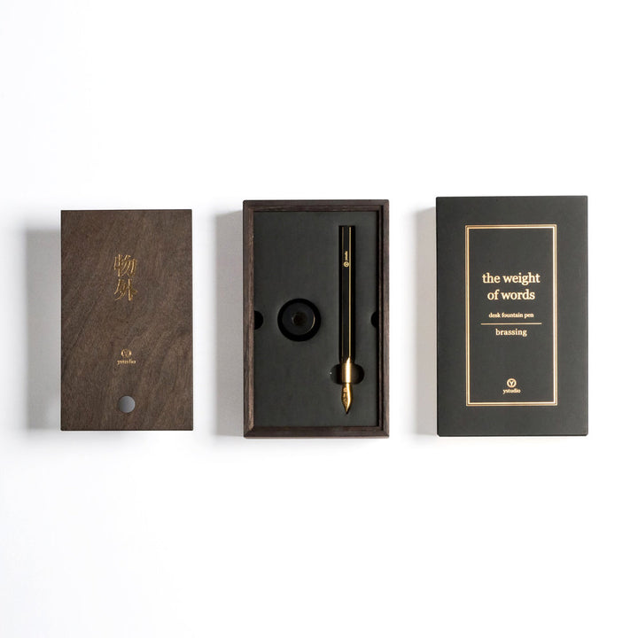 (DC) Ystudio Brassing Desk Fountain Pen Medium — writing at an angle