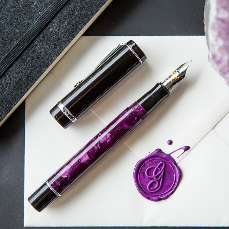 Conklin Duragraph Fountain Pen Purple Nights — writing at an angle