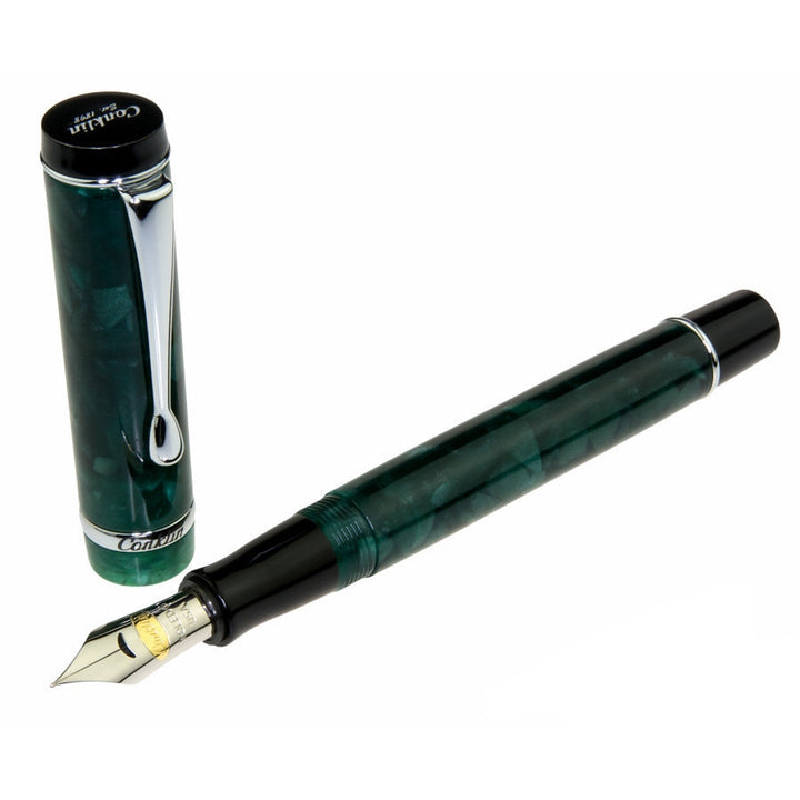 Conklin Duragraph Fountain Pen Forest Green Fine — writing at an angle