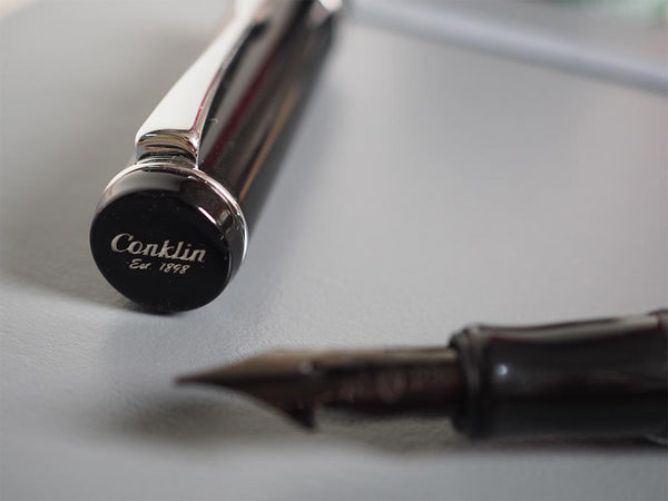 이미지를 갤러리 뷰어에 로드 , Conklin Duraflex Limited Edition Fountain Pen (Flex Nib) Chrome, Conklin, Fountain Pen, conklin-duraflex-limited-edition-fountain-pen-flex-nib-chrome, bLACK, Bullet Journalist, can be engraved, Pen Lovers, Cityluxe
