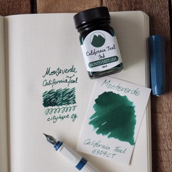 Load image into Gallery viewer, Monteverde 30ml Ink Bottle California Teal, Monteverde, Ink Bottle, monteverde-30ml-ink-bottle-california-teal, G309, Green, Ink &amp; Refill, Ink bottle, Monteverde, Monteverde Ink Bottle, Monteverde Refill, Pen Lovers, Cityluxe
