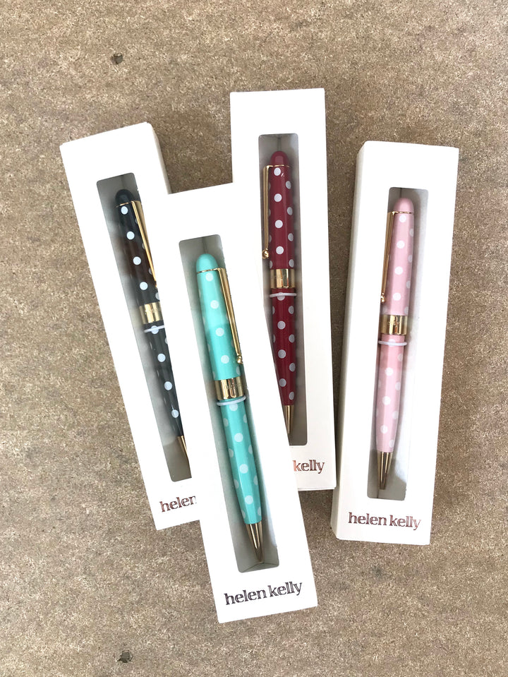 Helen Kelly Dotti Pen Black, Helen Kelly, Ballpoint Pen, helen-kelly-dotti-pen-black, Black, can be engraved, For Students, pen under $30, Cityluxe