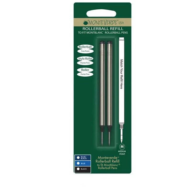 Monteverde Rollerball Refill For Montblanc LeGrand 2 Pack Blister, Medium Point Black Ink — tip detail