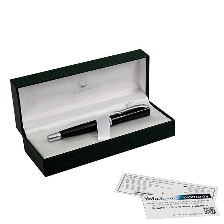 Monteverde Impressa Fountain Pen Black/Chrome Medium — flat lay