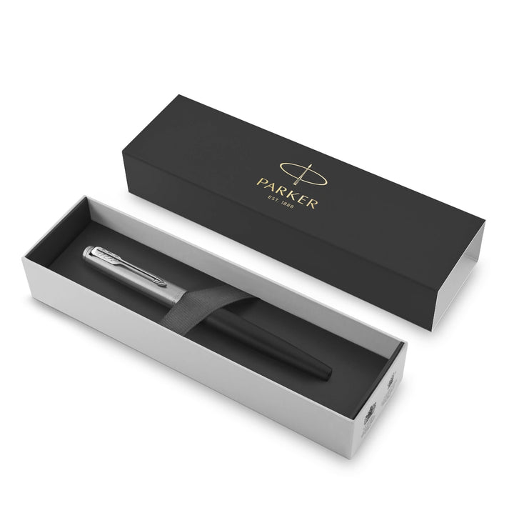 Parker Jotter Bond Street Black CT Rollerball Pen — writing at an angle