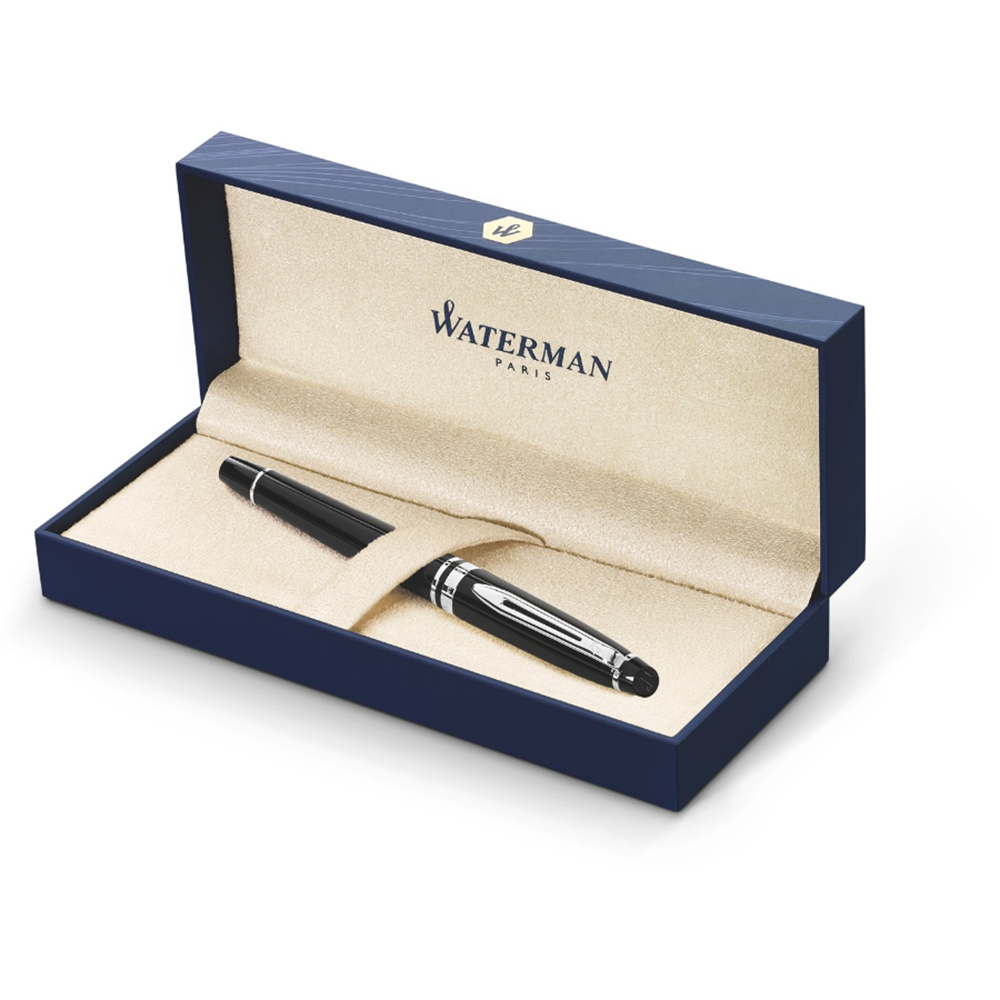 Waterman Expert3 Laque Black CT Rollerball Pen — flat lay