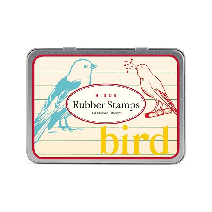 Cavallini Rubber Stamp In Tin Birds — front view