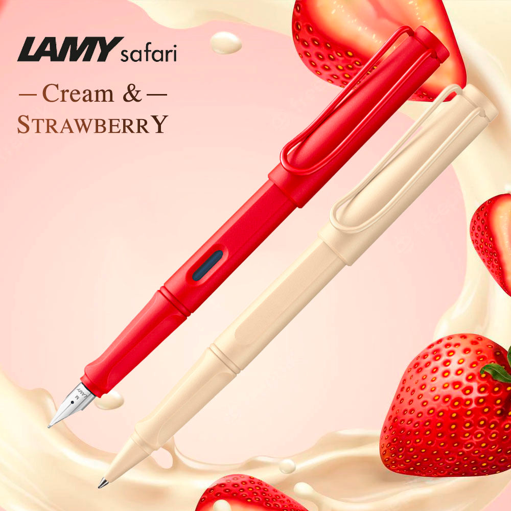 Lamy Safari Strawberry Fountain Pen (Special Edition 2022) — flat lay