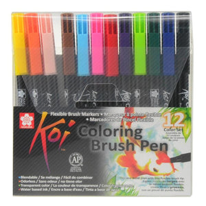 Sakura KOI Colouring Brush Pen Set of 12, Sakura, Brush Pen, sakura-koi-colouring-brush-pen-set-of-12, Multicolour, Sakura Pen, Cityluxe