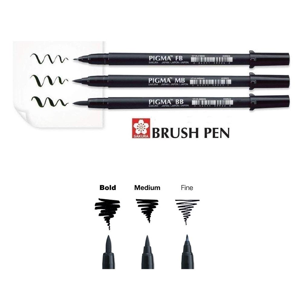 Sakura Pigma Brush Pen Black Set of 3 — side view