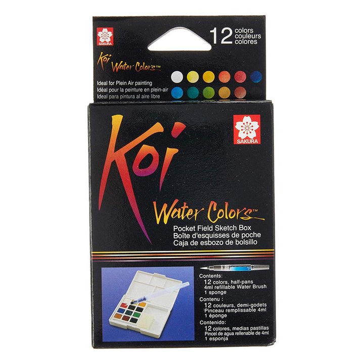 Sakura Koi Water Colors, Compact Case Set, 12-color set with WaterBrush — front view