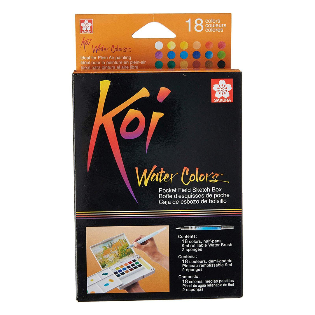 Sakura Koi Water Colors, Functional Case Set, 18-color set with WaterBrush, Sakura, Painting Supplies, sakura-koi-water-colors-functional-case-set-18-color-set-with-waterbrush, Multicolour, Sakura Pen, Cityluxe