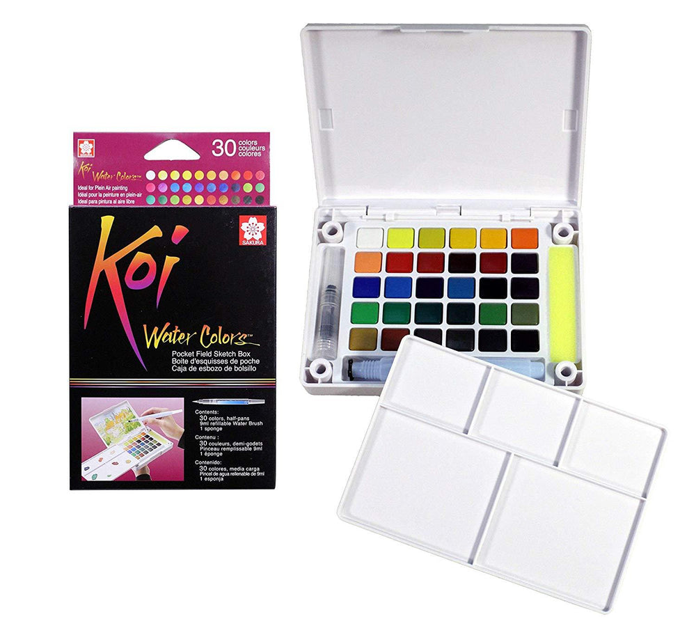Sakura Koi Water Colors, Functional Case Set, 30-color set with WaterBrush, Sakura, Painting Supplies, sakura-koi-water-colors-functional-case-set-30-color-set-with-waterbrush, Multicolour, Sakura Pen, Cityluxe
