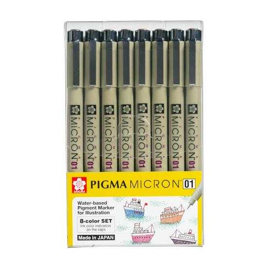 Sakura Pigma Micron 01 Set of 8, Sakura, Markers & Felt Tip Pens, sakura-pigma-micron-01-set-of-8, Multicolour, Sakura Pen, Sakura Pigma, Cityluxe