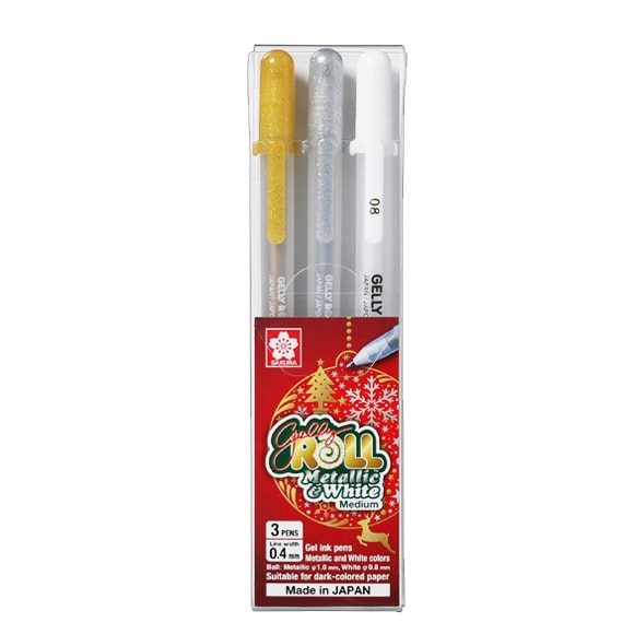 Sakura Gelly Roll Metallic &amp; White 3 Pens Set, Sakura, Gel Pen, sakura-gelly-roll-metallic-white-3-pens-set, Gold, Multicolour, Sakura Pen, White, Cityluxe