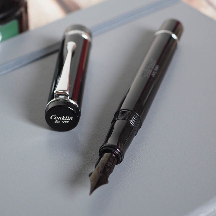 Conklin Duraflex Limited Edition Fountain Pen (Flex Nib) Chrome, Conklin, Fountain Pen, conklin-duraflex-limited-edition-fountain-pen-flex-nib-chrome, bLACK, Bullet Journalist, can be engraved, Pen Lovers, Cityluxe