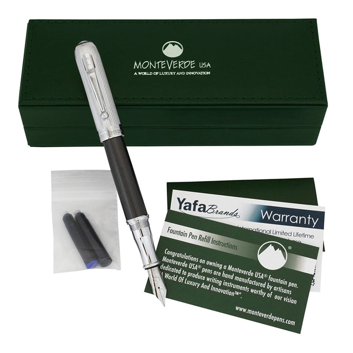 Monteverde Rodeo Drive Fountain Pen Metallic Black Chrome — writing at an angle