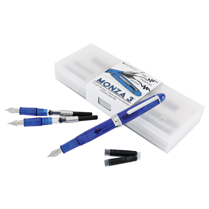 Monteverde Monza 3 Fountain Pen Set Blue Medium, Fine, Flex, Monteverde, Fountain Pen, monteverde-monza-3-fountain-pen-set-blue-medium-fine-flex, Blue, can be engraved, Cityluxe