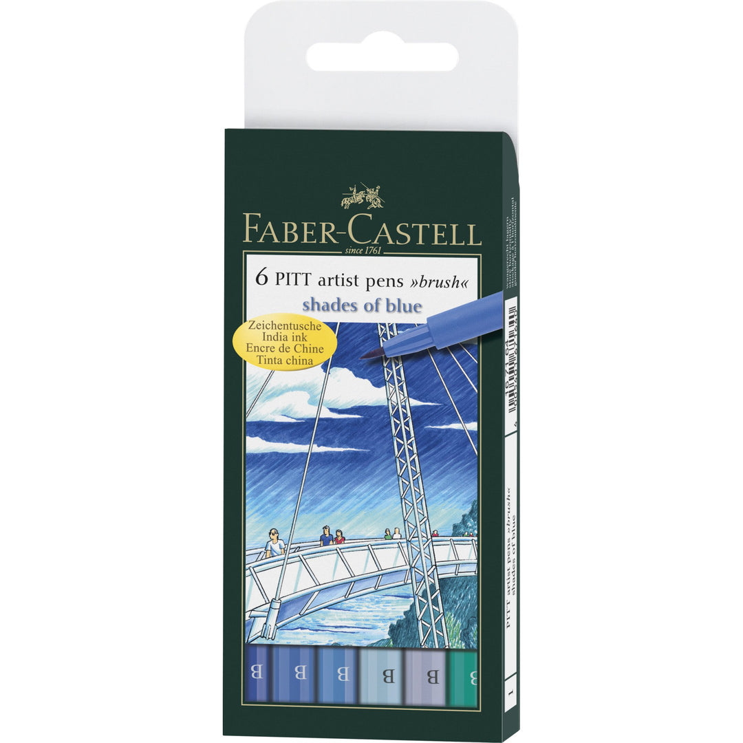 Faber-Castell PITT Artist Pen Brush Pen Set of 6 (Blues), Faber-Castell, Brush Pen, faber-castell-pitt-artist-pen-brush-pen-set-of-6-blues, , Cityluxe