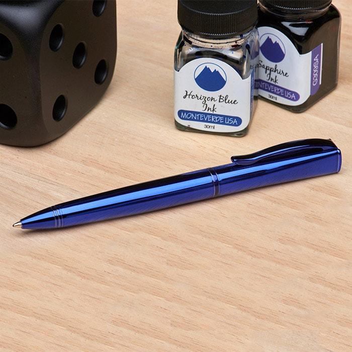 Monteverde Impressa Ballpoint Pen Blue — writing at an angle