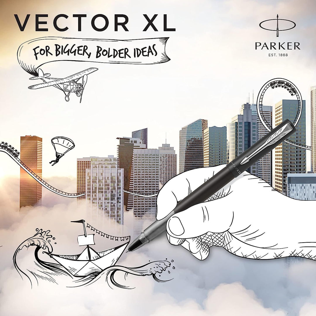 Parker Vector XL Rollerball Pen in Black — Parker rollerball pen — fluid gel ink writing instrument, at Cityluxe Singapore