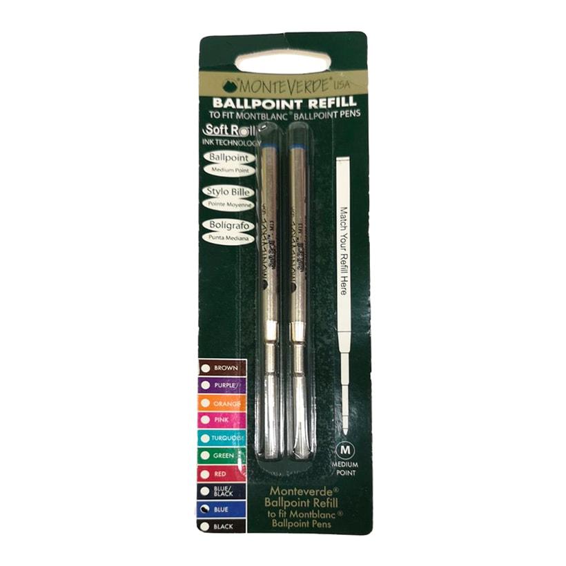 Monteverde Soft Roll Ballpoint Refill To Fit Montblanc Ballpoint Pen, Pack of 2 — uncapped with cap posted